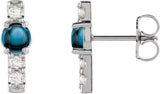14K Gold Round Natural London Blue Topaz & Natural Diamond Accented Bar Earrings - White Gold