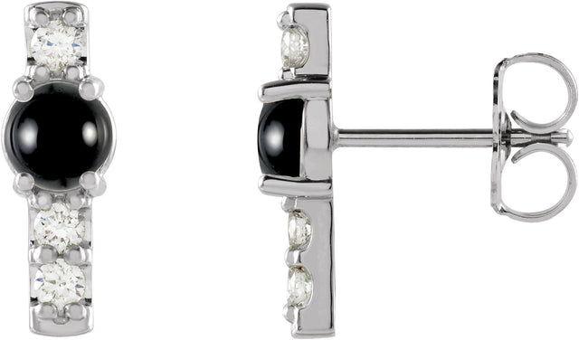 Platinum Round Natural Black Onyx & Natural Diamond Accented Bar Earrings