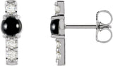 14K Gold Round Natural Black Onyx & Natural Diamond Accented Bar Earrings - White Gold