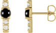 14K Gold Round Natural Black Onyx & Natural Diamond Accented Bar Earrings - Yellow Gold