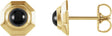 14K Gold Round Natural Black Onyx Geometric Cabochon Earrings - Yellow Gold