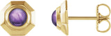 14K Gold Round Natural Amethyst Geometric Cabochon Earrings - Yellow Gold