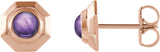 14K Gold Round Natural Amethyst Geometric Cabochon Earrings - Rose Gold