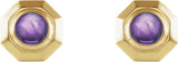 14K Gold Round Natural Amethyst Geometric Cabochon Earrings - Yellow Gold - view 2