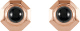 14K Gold Round Natural Black Onyx Geometric Cabochon Earrings - Rose Gold - view 2
