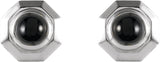 14K Gold Round Natural Black Onyx Geometric Cabochon Earrings - White Gold - view 2