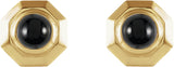 14K Gold Round Natural Black Onyx Geometric Cabochon Earrings - Yellow Gold - view 2
