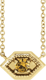 14K Gold Round Natural Yellow Sapphire Geometric Necklace - Yellow Gold