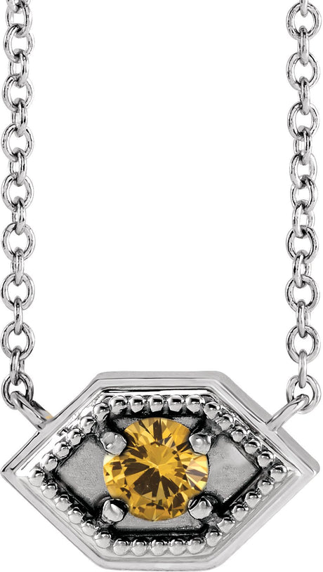Platinum Round Natural Yellow Sapphire Geometric Necklace