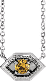 14K Gold Round Natural Yellow Sapphire Geometric Necklace - White Gold