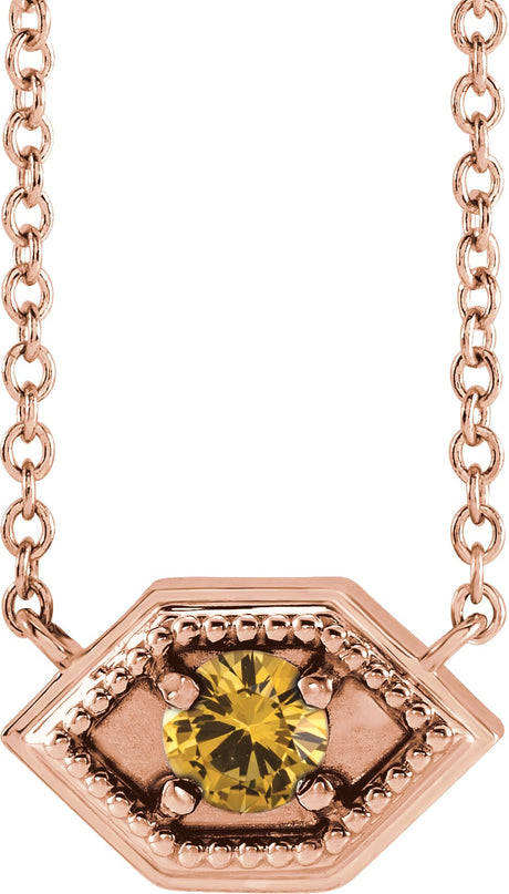 14K Gold Round Natural Yellow Sapphire Geometric Necklace - Rose Gold