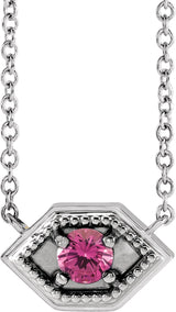 Platinum Round Natural Pink Sapphire Geometric Necklace