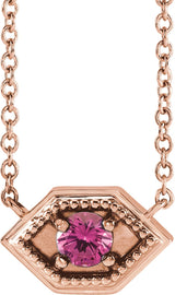 14K Gold Round Natural Pink Sapphire Geometric Necklace - Rose Gold
