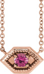 14K Gold Round Natural Pink Sapphire Geometric Necklace - Rose Gold