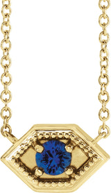 14K Gold Round Natural Blue Sapphire Geometric Necklace - Yellow Gold
