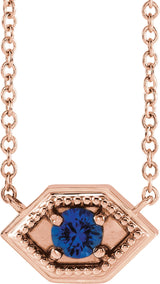 14K Gold Round Natural Blue Sapphire Geometric Necklace - Rose Gold