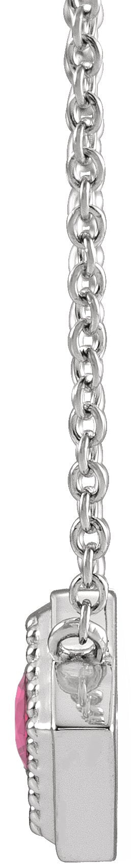 Platinum Round Natural Pink Sapphire Geometric Necklace - view 2