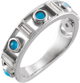 Platinum Round Natural Turquoise & Natural Diamond Accented Bezel-Set Cabochon Ring