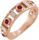 14K Gold Round Natural Rhodolite Garnet & Natural Diamond Accented Bezel-Set Cabochon Ring - Rose Gold