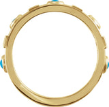 14K Gold Round Natural Turquoise & Natural Diamond Accented Bezel-Set Cabochon Ring - Yellow Gold - view 2