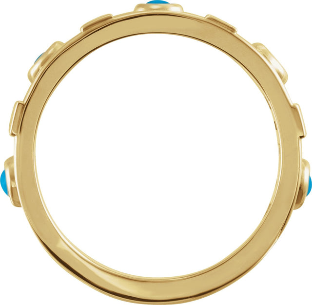 14K Gold Round Natural Turquoise & Natural Diamond Accented Bezel-Set Cabochon Ring - Yellow Gold - view 2