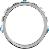 Platinum Round Natural Turquoise & Natural Diamond Accented Bezel-Set Cabochon Ring - view 2