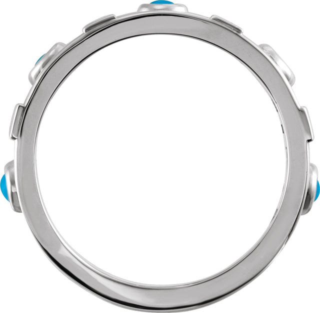 14K Gold Round Natural Turquoise & Natural Diamond Accented Bezel-Set Cabochon Ring - White Gold - view 2