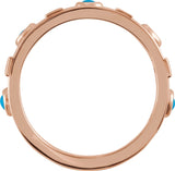 14K Gold Round Natural Turquoise & Natural Diamond Accented Bezel-Set Cabochon Ring - Rose Gold - view 2
