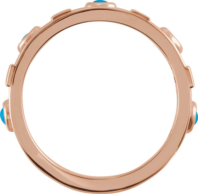 14K Gold Round Natural Turquoise & Natural Diamond Accented Bezel-Set Cabochon Ring - Rose Gold - view 2