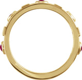 14K Gold Round Natural Rhodolite Garnet & Natural Diamond Accented Bezel-Set Cabochon Ring - Yellow Gold - view 2