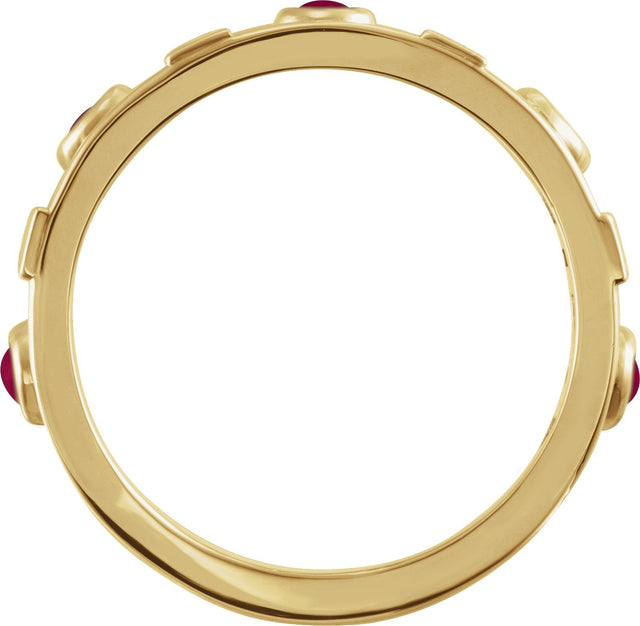 14K Gold Round Natural Rhodolite Garnet & Natural Diamond Accented Bezel-Set Cabochon Ring - Yellow Gold - view 2