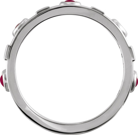 Platinum Round Natural Rhodolite Garnet & Natural Diamond Accented Bezel-Set Cabochon Ring - view 2