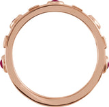 14K Gold Round Natural Rhodolite Garnet & Natural Diamond Accented Bezel-Set Cabochon Ring - Rose Gold - view 2