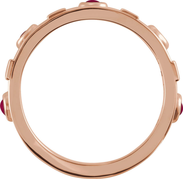 14K Gold Round Natural Rhodolite Garnet & Natural Diamond Accented Bezel-Set Cabochon Ring - Rose Gold - view 2