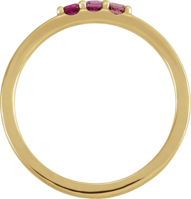 14K Gold Round Natural Pink Multi-Gemstone Three-Stone Midi Ring - Yellow Gold - view 2