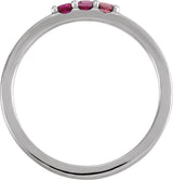 14K Gold Round Natural Pink Multi-Gemstone Three-Stone Midi Ring - White Gold - view 2