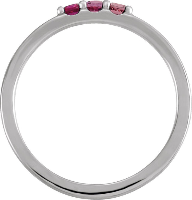 14K Gold Round Natural Pink Multi-Gemstone Three-Stone Midi Ring - White Gold - view 2