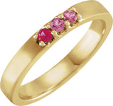 14K Gold Round Natural Pink Multi-Gemstone Three-Stone Midi Ring - Yellow Gold