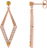 14K Gold Round Natural Yellow Sapphire & Natural Diamond Accented Geometric Earrings - Rose Gold