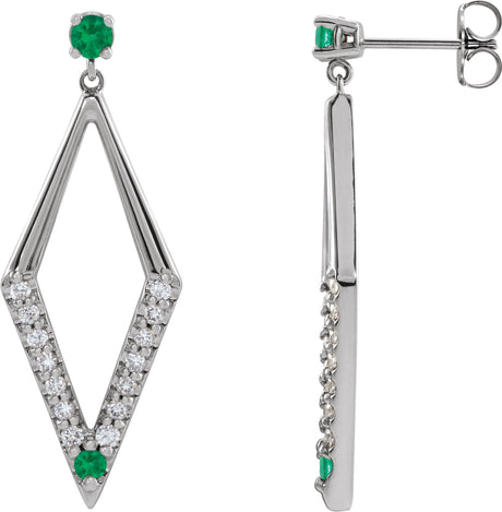 Platinum Round Natural Emerald & Natural Diamond Accented Geometric Earrings