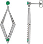Platinum Round Natural Emerald & Natural Diamond Accented Geometric Earrings