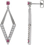 Platinum Round Natural Pink Sapphire & Natural Diamond Accented Geometric Earrings