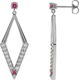14K Gold Round Natural Pink Sapphire & Natural Diamond Accented Geometric Earrings - White Gold