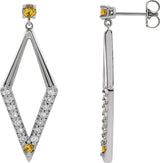 14K Gold Round Natural Yellow Sapphire & Natural Diamond Accented Geometric Earrings - White Gold