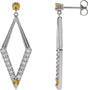 Platinum Round Natural Yellow Sapphire & Natural Diamond Accented Geometric Earrings