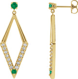 14K Gold Round Natural Emerald & Natural Diamond Accented Geometric Earrings - Yellow Gold