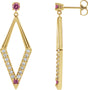 14K Gold Round Natural Pink Sapphire & Natural Diamond Accented Geometric Earrings - Yellow Gold