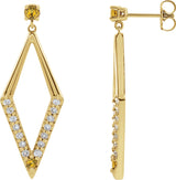 14K Gold Round Natural Yellow Sapphire & Natural Diamond Accented Geometric Earrings - Yellow Gold