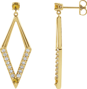 14K Gold Round Natural Yellow Sapphire & Natural Diamond Accented Geometric Earrings - Yellow Gold