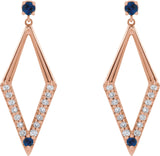 14K Gold Round Natural Blue Sapphire & Natural Diamond Accented Geometric Earrings II - Rose Gold - view 2